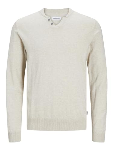 JACK & JONES Herren JJEEMIL Knit Split Neck SN Strickpullover, Oatmeal,S von JACK & JONES