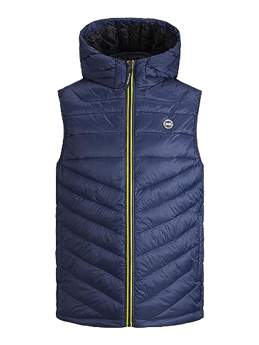 JACK&JONES Herren JJEHERO Bodywarmer Hood Weste, Navy Blazer/Detail:Safety Yellow Contrast Zip, XXL von JACK & JONES