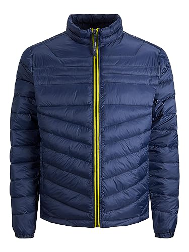 JACK&JONES Herren JJEHERO Puffer Collar NOOS Jacke, Navy Blazer/Detail:Safety Yellow Contrast Zip, M von JACK & JONES