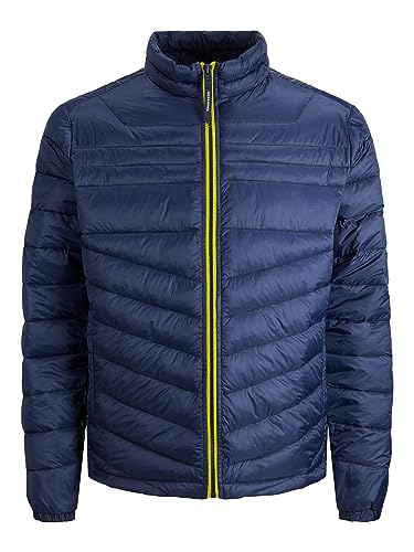JACK & JONES Jungen Jacket Jjehero Puffer Collar Noos, Navy Blazer/Detail:safety Yellow Contrast Zip, M von JACK & JONES