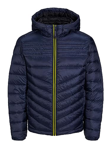 JACK&JONES Herren JJEHERO Puffer Hood NOOS Jacke, Navy Blazer/Detail:Safety Yellow Contrast Zip, L von JACK & JONES