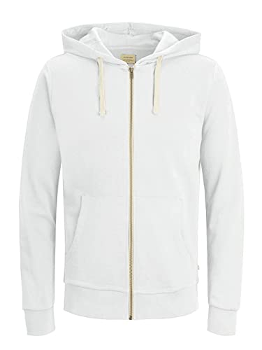 JACK & JONES Herren JJEHOLMEN Sweat Zip Hood, White/REG FIT, S von JACK & JONES