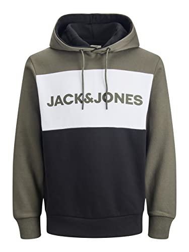 JACK & JONES Herren JJELOGO Blocking Sweat Hood, Dusty Olive/REG, L von JACK & JONES