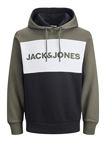 JACK & JONES Herren JJELOGO Blocking Sweat Hood, Grün (Dusty Olive/Reg) , XXL von JACK & JONES