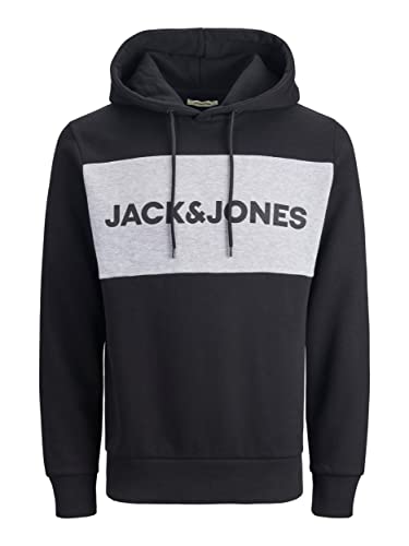 JACK & JONES Herren JJELOGO Blocking Sweat Hood, Schwarz Black Reg , XS von JACK & JONES