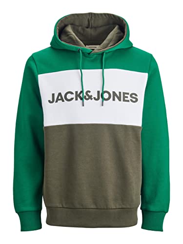 JACK & JONES Herren JJELOGO Blocking Sweat Hood, Grün (Verdant Green/Reg) , L von JACK & JONES