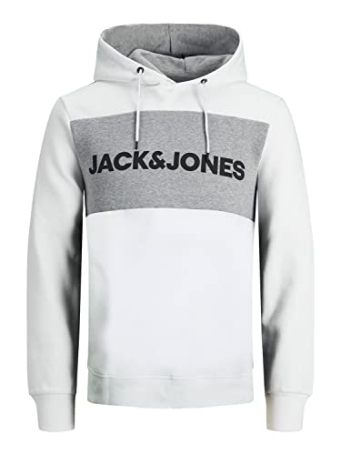 JACK & JONES Herren JJELOGO Blocking Sweat Hood, White/REG, S von JACK & JONES