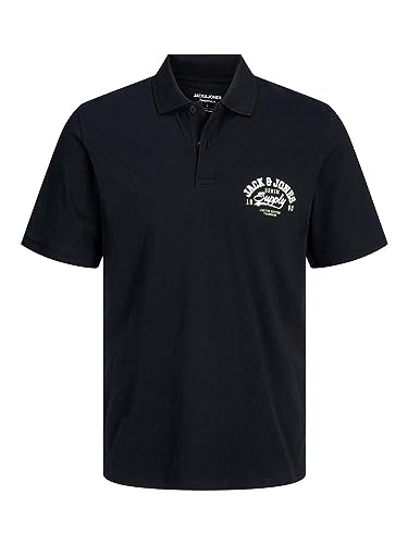 JACK & JONES Herren Jjelogo Polo Ss 2 Col Ss24 Sn Langarmhemd, Schwarz, M von JACK & JONES