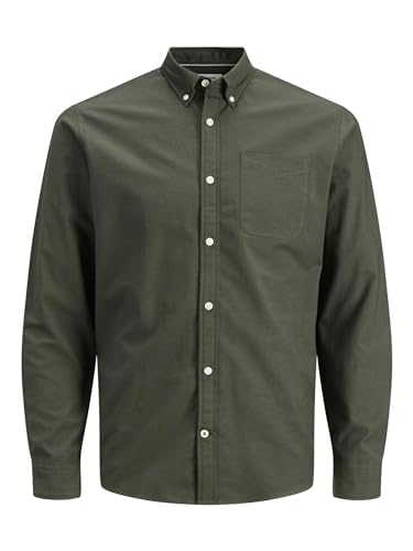 JACK&JONES Hemd Slim Fit Business Shirt mit Brusttasche Weiches Langarm Twill Oberteil JJEOXFORD, Größe Hemd:L,Farben:Grün von JACK & JONES