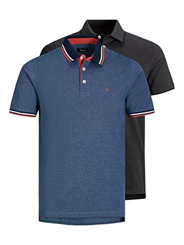 JACK & JONES Herren JJEPAULOS Polo SS 2 Pack MP NOOS, 1x Dark Grey Melange/ 1x Denim Blue, XXL von JACK & JONES