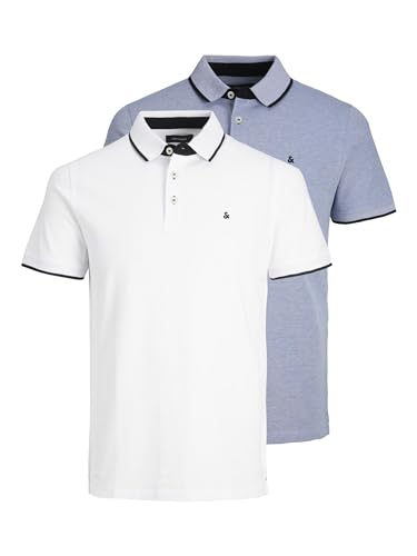 JACK & JONES Herren Jjepaulos 2 Packung Poloshirt - Bright Cobalt/Weiß - L von JACK & JONES