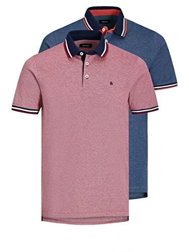 JACK & JONES Herren Jjepaulos 2 Packung Poloshirt - Rio Rot/Denim Blau - L von JACK & JONES