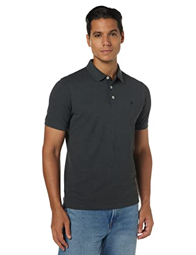 Jack & Jones Herren Slim Fit Polo Shirt JJEPAULOS Uni Sommer Hemd Kragen Kurz Arm Basic Pique Cotton, Dark Grey Melange/Detail:tonal/Black/Slim , L von JACK & JONES