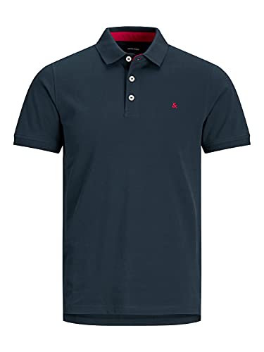 Jack & Jones Herren Slim Fit Polo Shirt JJEPAULOS Uni Sommer Hemd Kragen Kurz Arm Basic Pique Cotton, Farben:Dunkelblau-2, Größe:M von JACK & JONES