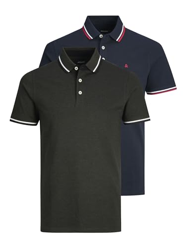 JACK & JONES Herren Poloshirt JJEPAULOS - 2er Pack - Slim Fit S M L XL XXL, Größe:M, Farbe:Navy Blazer NavyBlazer+ForestNight(PLAY1) 12191216 von JACK & JONES