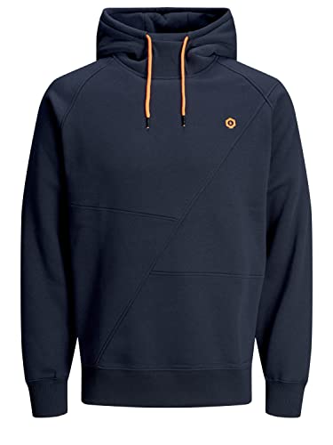 JACK & JONES Herren JJEPINN Sweat Hood NOOS 12116490, Navy Blazer/Shocking Orange, XXXL von JACK & JONES