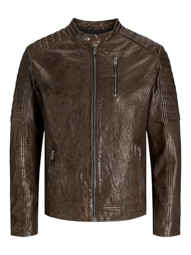 JACK&JONES Herren JJERICHARD Leather Jacket NOOS Lederjacke, Brown Stone, L von JACK & JONES