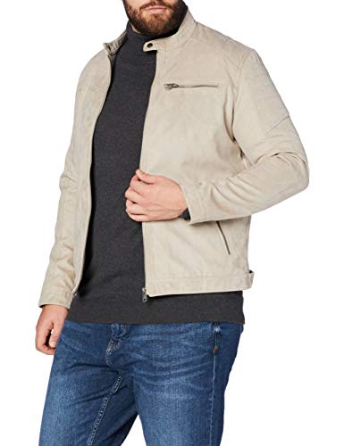 Herren Jack & Jones Kunstleder Jacke | Biker Blouson Bomberjacke JJEROCKY | Design Coat Übergangsjacke, Farben:Beige, Größe Jacken:XXL von JACK & JONES