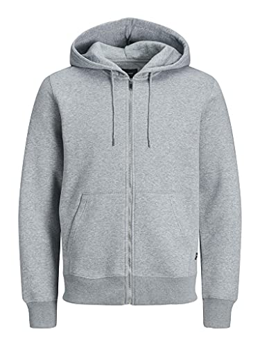 Herren Jack & Jones Kapuzen Sweatshirt Hoodie JJESOFT Basic Zip Sweater Pullover Jumper mit Reisverschluss, Farben:Hellgrau, Größe Pullover:XS von JACK & JONES