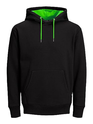 JACK & JONES Herren JJESOFT Sweat Hood, Black neon grün/REG, XL von JACK & JONES