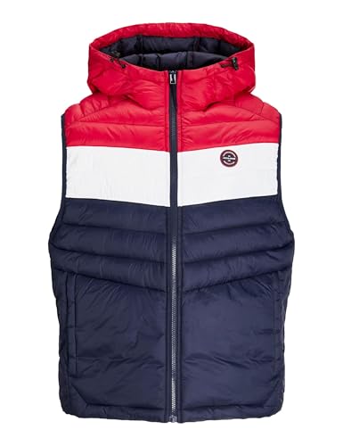 JACK & JONES Herren Jjesprint Bodywarmer Hood Weste, Navy Blazer/Detail:White/True Red Blocking, S von JACK & JONES