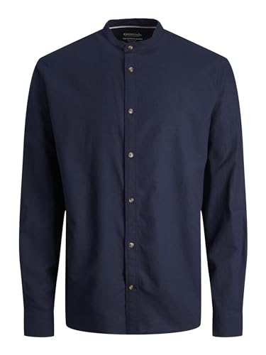 JACK&JONES Herren JJESUMMER Band Linen Shirt LS SN Chinohose, Navy Blazer, S von JACK & JONES