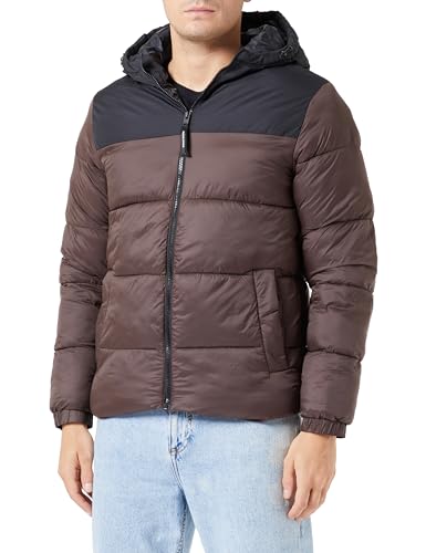 JACK & JONES Herren JJETOBY Puffer Hood SN Pufferjacke, Seal Brown/Detail:Black Blocking, L von JACK & JONES