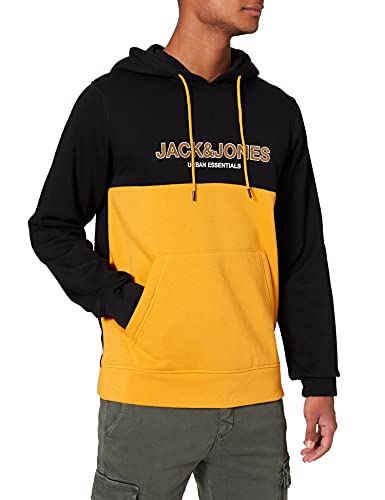 JACK & JONES Herren JJEURBAN Blocking Sweat Hood NOOS 12190441, Golden Orange/Golden-White Pri, XL von JACK & JONES