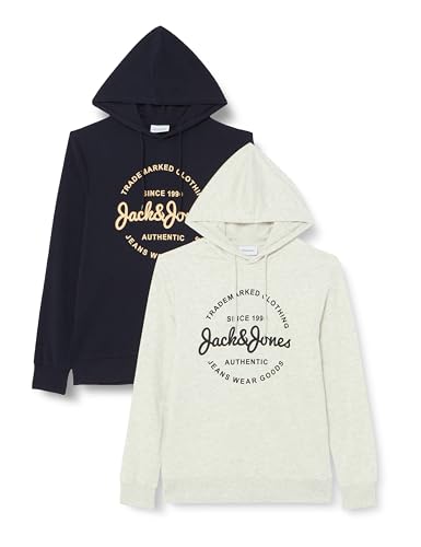 JACK&JONES Herren JJFOREST Sweat Hood 2PK MP Kapuzenpullover, Navy Blazer/Pack:W. White Melange, L von JACK & JONES