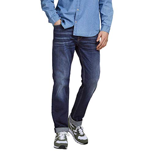 JACK & JONES Jeans Regular Fit Denim Stone Washed Mid Waist mit Heller Naht JJICLARK JJORIGINAL, Farben:Blau,Größe Jeans:W29 L32,Z - Länge L30/32/34/36/38:L32 von JACK & JONES