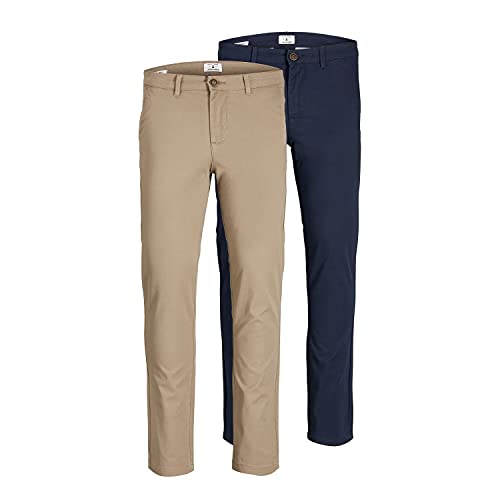 JACK & JONES Herren Jjimarco Jjdave Akm 2 Pack Noos Hose, BEIGE/NAVY BLAZER, 33W / 36L EU von JACK & JONES