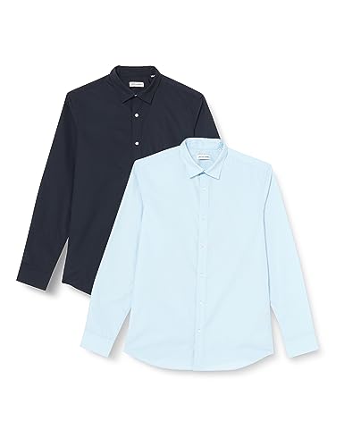 JACK & JONES Herren JJJOE Shirt LS 2 Pack MP Businesshemden, Cashmere Blue/Pack:Cashmere Blue + Navy Blazer, Small von JACK & JONES