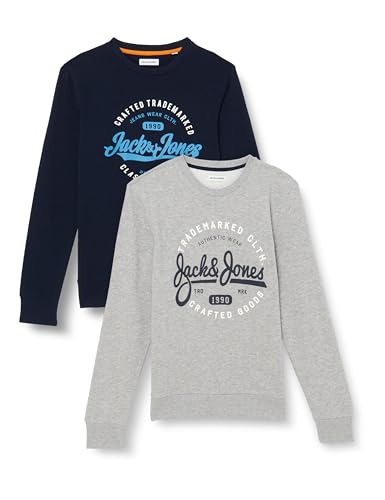 JACK&JONES Herren JJMIKK Sweat Crew Neck 2PK MP Sweatshirt, Navy Blazer/Pack:Navy+LGM, S von JACK & JONES