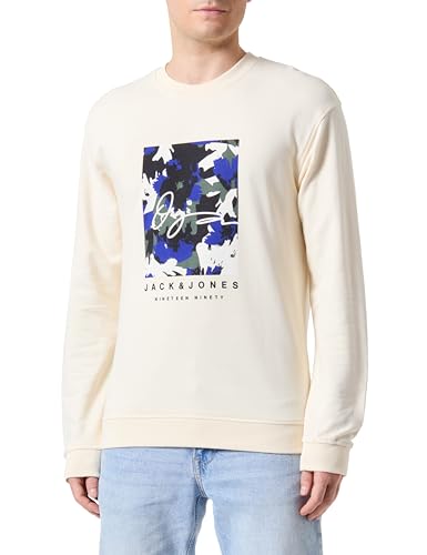 JACK & JONES Herren Joraruba AOP Branding Sweat Crew Neck Sweatshirt, Buttercream, L von JACK & JONES