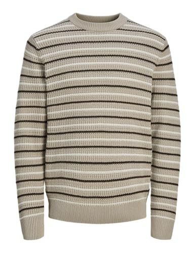 JACK&JONES Herren JORBRONX Stripe Knit Crew Neck Strickpullover, Humus/Stripes:SEA Salt, Small von JACK & JONES