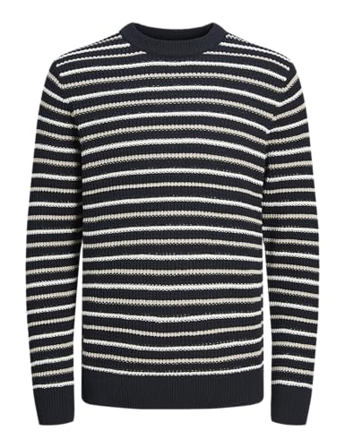 JACK&JONES Herren JORBRONX Stripe Knit Crew Neck Strickpullover, Sky Captain/Stripes:SEA Salt, Small von JACK & JONES