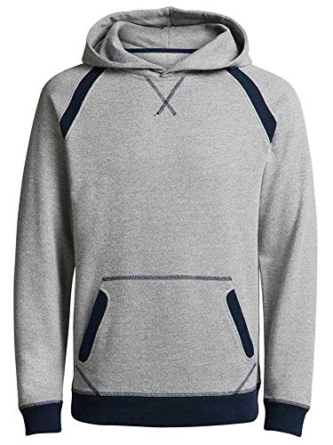 JACK & JONES Herren Regular Fit Kapuzenpullover JORCAMALOT Sweat Hood LS, Gr. Medium, Grau (Grey Melange Detail:REG - Navy Blazer Contrast Details) von JACK & JONES
