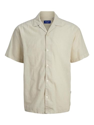 JACK & JONES Herren JOREASTER Palma Seersucker Shirt SS Kurzarmhemd 12256772,Fields of Rye/Stripes:Stripes,M von JACK & JONES