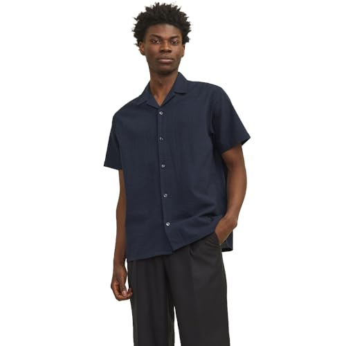 JACK & JONES Herren JOREASTER Palma Seersucker Shirt SS Kurzarmhemd 12256772,Sky Captain/Detail:solid,S von JACK & JONES