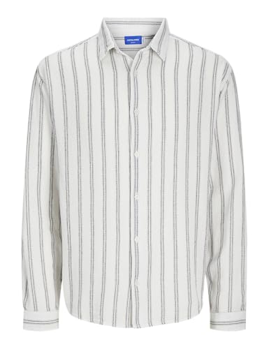 JACK&JONES Herren JORJOSHUA Loose Weave Shirt LS Freizeithemd, Cloud Dancer/Stripes:Stripes, S von JACK & JONES