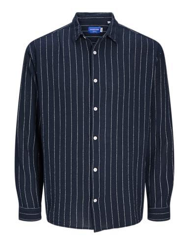 JACK&JONES Herren JORJOSHUA Loose Weave Shirt LS Freizeithemd, Sky Captain/Stripes:Stripes, L von JACK & JONES