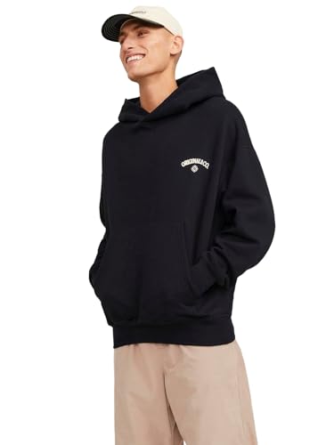 JACK & JONES Herren Hoodie Kapuzenpullover JORSANTORINI Graphic- Relaxed Fit, Größe:L, Farbe:Black 12253126 von JACK & JONES