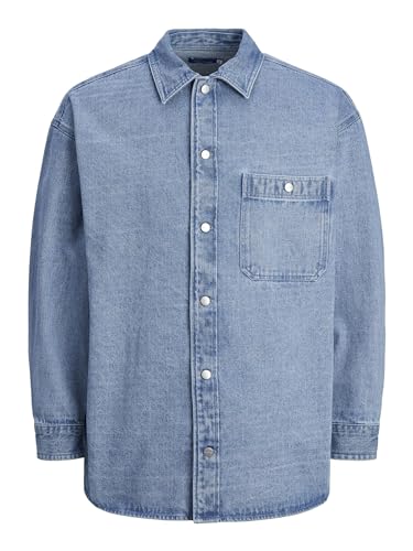 JACK&JONES Herren JORSANTORINI Overshirt LS Langarmhemd, Light Blue Denim, XXL von JACK & JONES