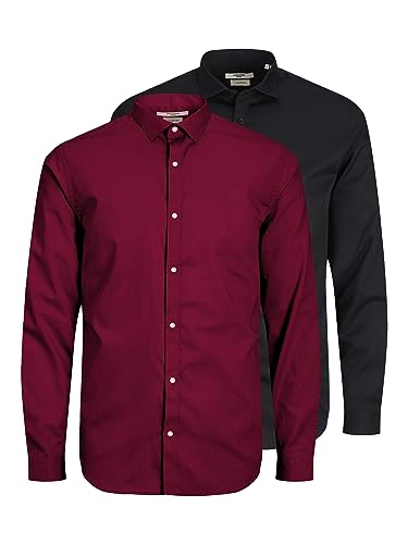 JACK & JONES Herren JPRBLACARDIFF Shirt L/S 2-Pack, Black/E - Black+Cabernet, S von JACK & JONES