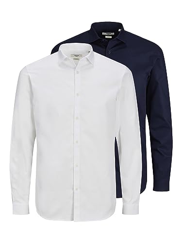 JACK & JONES Herren JPRBLACARDIFF Shirt L/S 2-Pack, Navy Blazer/C - NAVYBLAZER+WHI, S von JACK & JONES