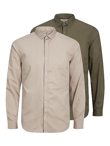 JACK & JONES Herren JPRBLACARDIFF Shirt L/S 2-Pack, Pure Cashmere/D - PURECASHMERE, L von JACK & JONES