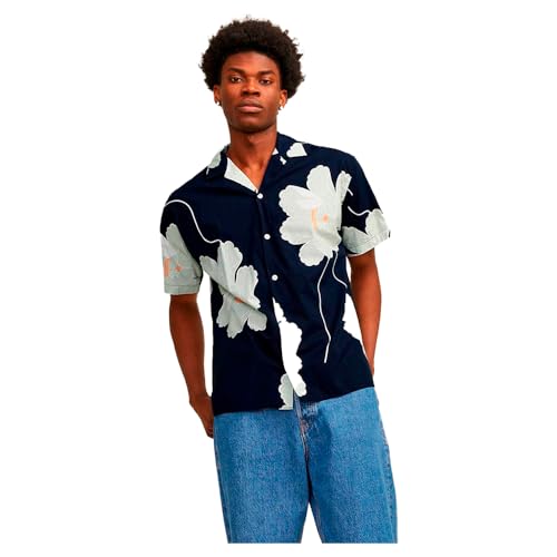 JACK & JONES Herren Jprblapalma Resort Shirt S/S Sn Freizeithemd 12252948,Night Sky,XS von JACK & JONES
