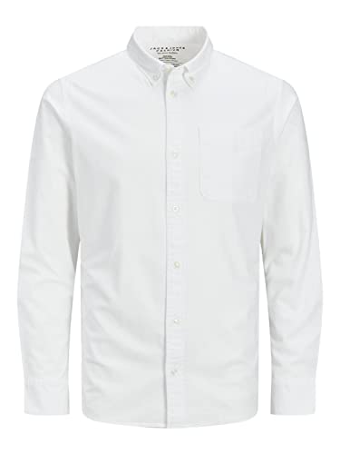 JACK & JONES Herren Freizeit Hemd JPRBROOK Oxford Slim Fit Weiss Blau XS-XXL, Größe:XL, Farbe:White Slim FIT 12192150 von JACK & JONES