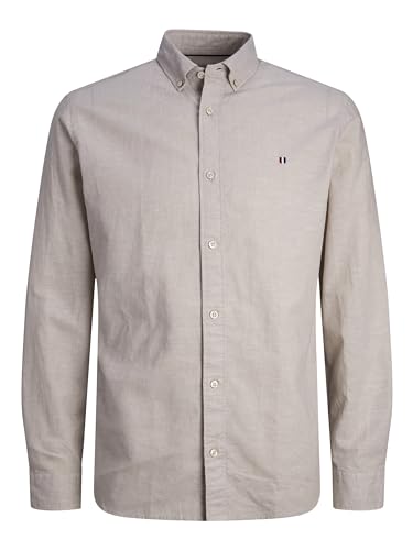 JACK & JONES Herren Jprblusummer Shield Shirt L/S Langarmhemd 12250007,Fields of Rye/Fit:Slim Fit,XL von JACK & JONES