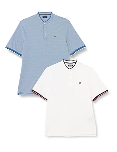 JACK & JONES Herren JPRBLUWIN Mao Polo SS SN 2PK MP Poloshirts, Bright Cobalt/Pack:Bright Cobalt+Cloud, S von JACK & JONES